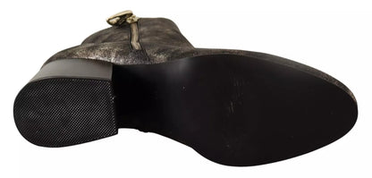 Black Leather Block Heels Ankle Boots Zipper Shoes