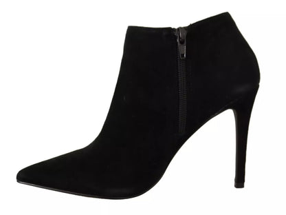Black Suede Leather Stiletto Heels Boots Shoes