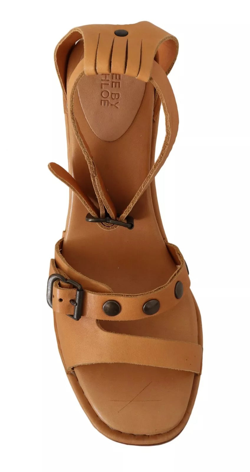 Brown Leather Studded Ankle Strap Sandals Shoes
