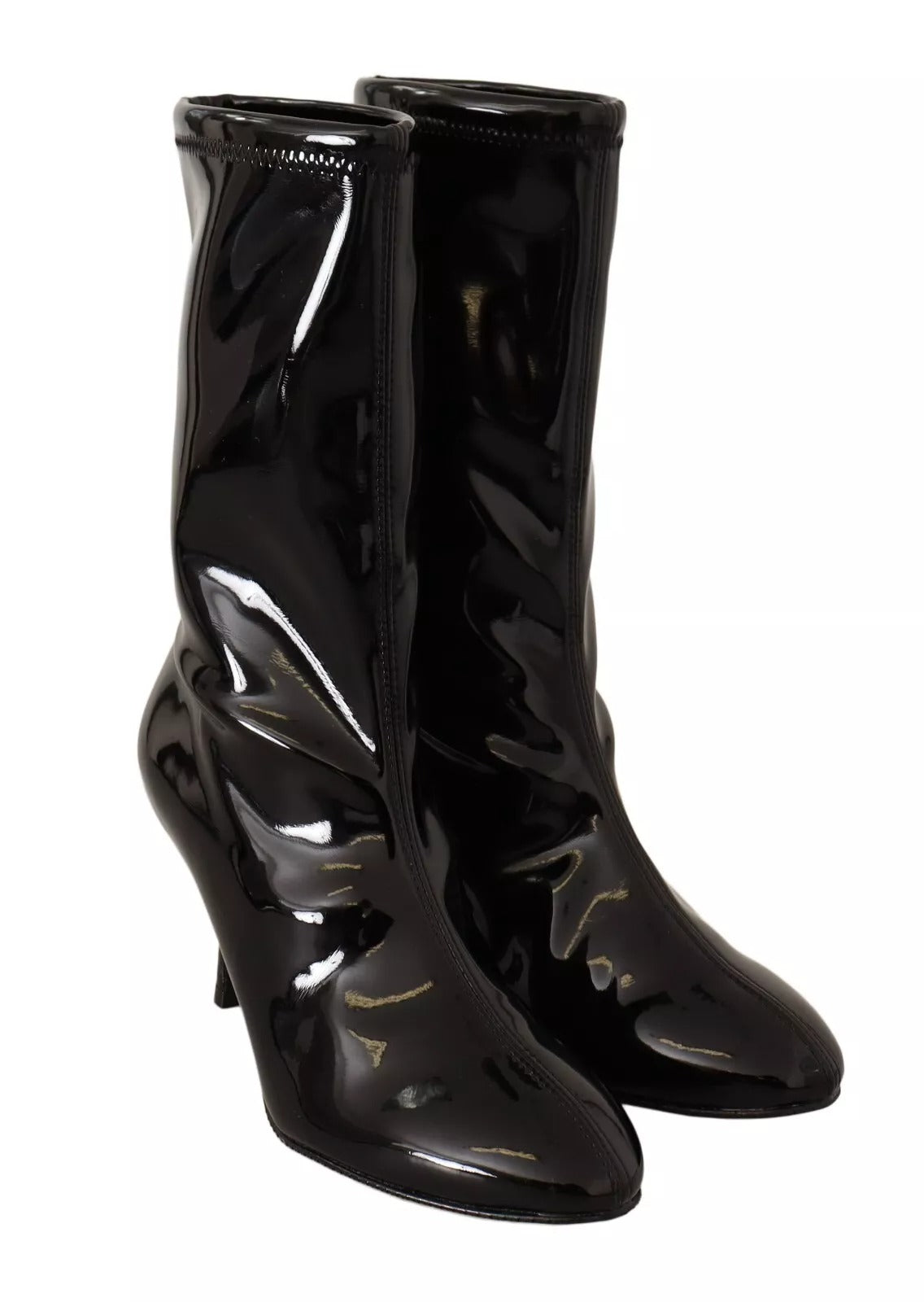 Black Patent Leather High Heels Boots Shoes