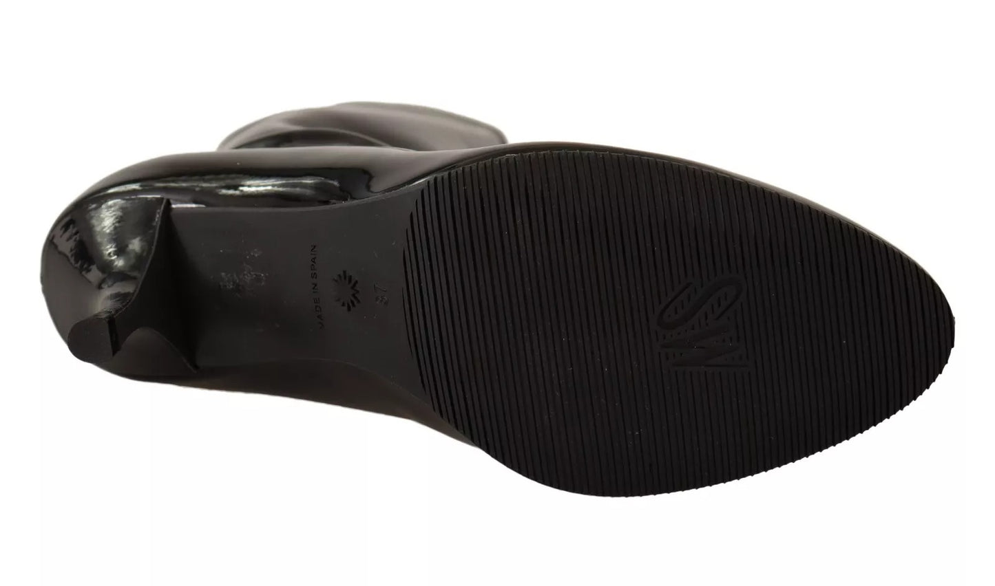 Black Patent Leather High Heels Boots Shoes