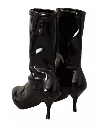 Black Patent Leather High Heels Boots Shoes