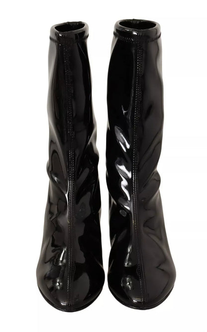 Black Patent Leather High Heels Boots Shoes