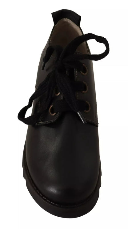 Black Leather Low Top Lace Up Women Oxford Shoes