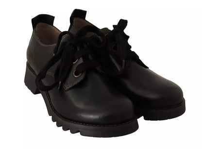 Black Leather Low Top Lace Up Women Oxford Shoes
