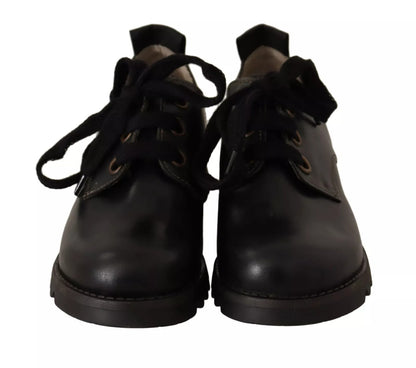 Black Leather Low Top Lace Up Women Oxford Shoes