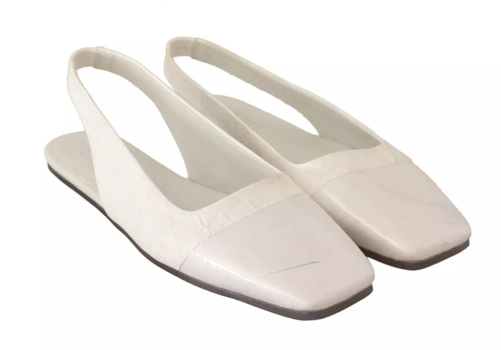 White Leather Slingback Slip On Flats Shoes