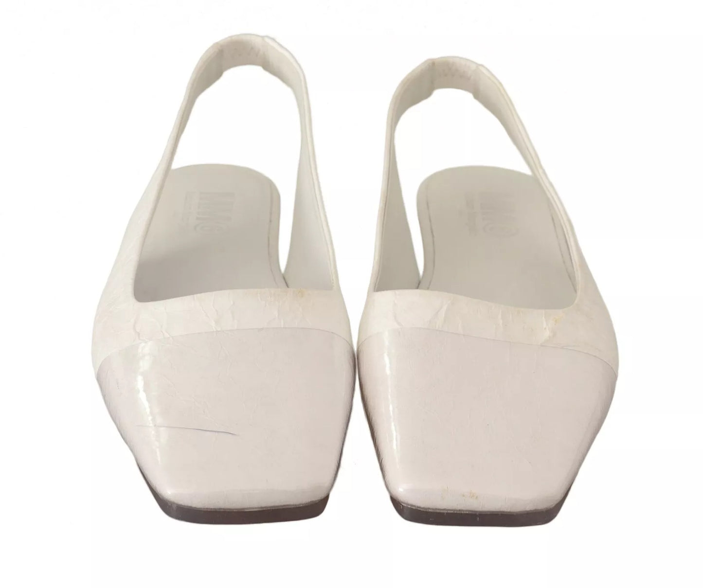 White Leather Slingback Slip On Flats Shoes