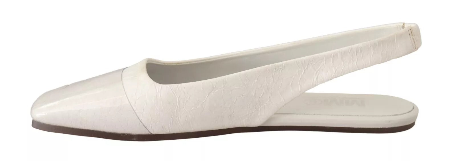 White Leather Slingback Slip On Flats Shoes