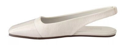 White Leather Slingback Slip On Flats Shoes