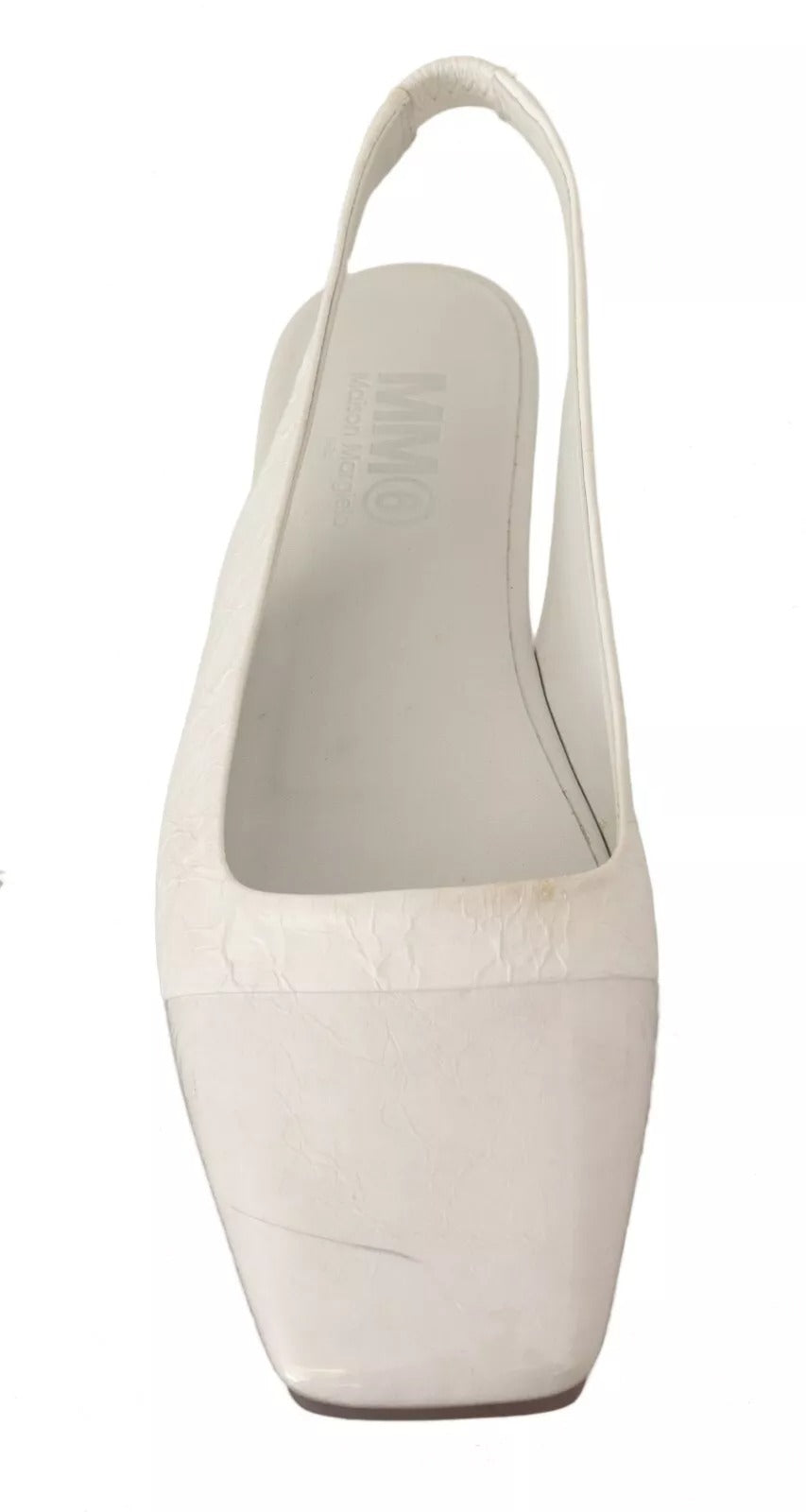 White Leather Slingback Slip On Flats Shoes
