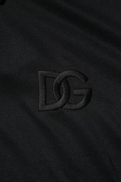 Black Polyester DG Logo Collared Polo T-shirt