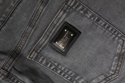 Gray Cotton Stretch Mid Waist Denim Mini Skirt