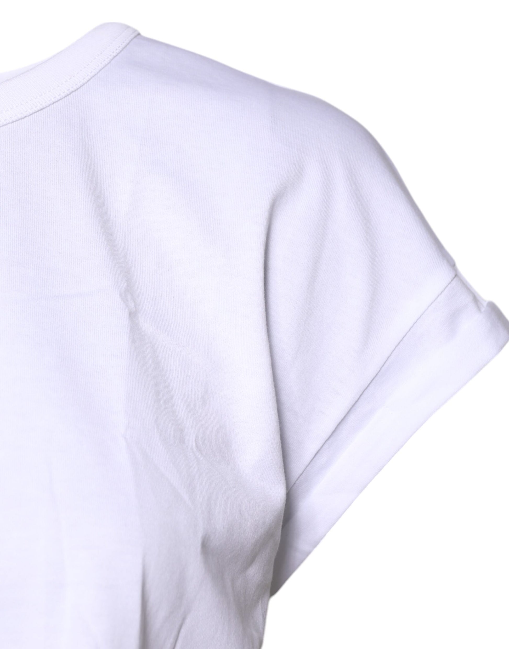 White Cotton Crew Neck Cropped T-shirt Top