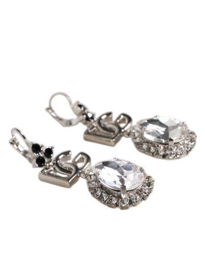 Silver Brass Crystal Teardrop DG Logo Clip On Earrings