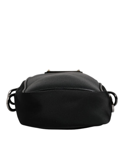 Black Nylon Leather Logo Plaque Crossbody Sling Bag