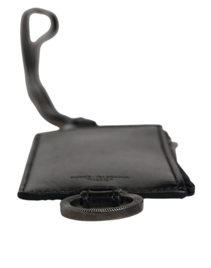Black Calf Leather Lanyard Logo Card Holder Wallet