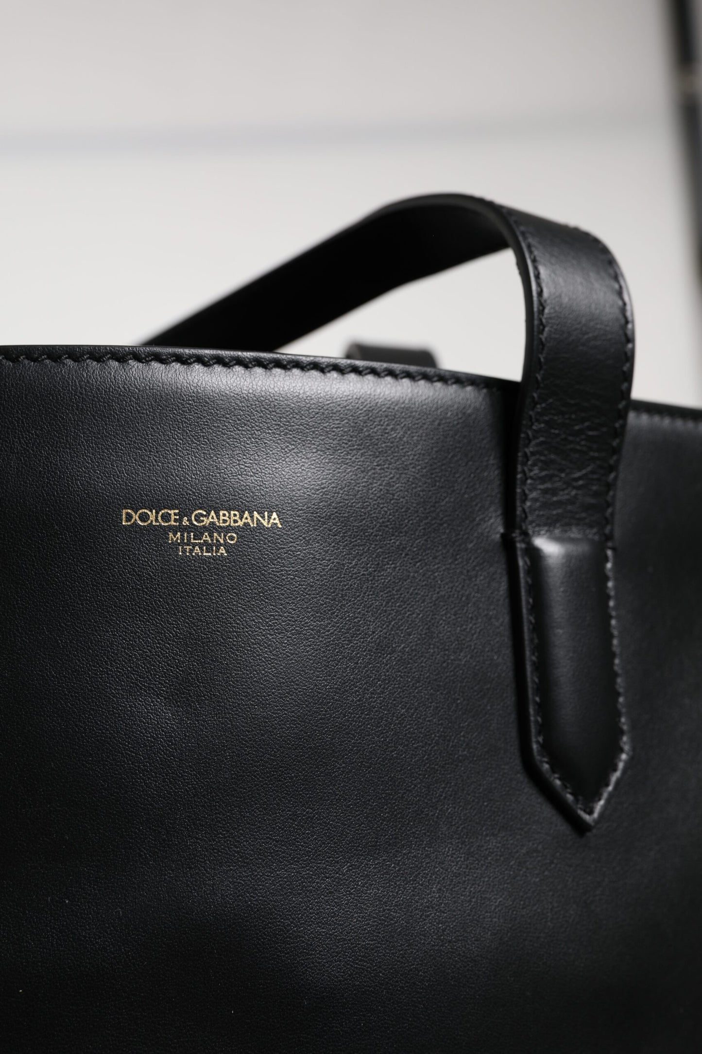 Black Calf Leather Shopping Tote Shoulder Bag