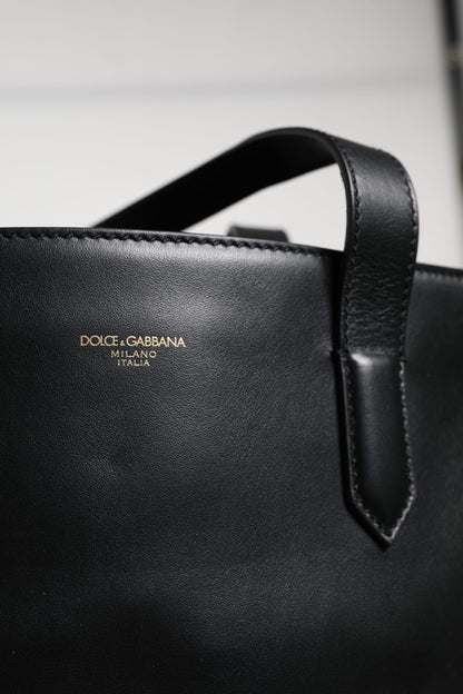 Black Calf Leather Shopping Tote Shoulder Bag
