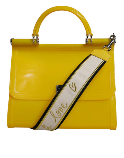 Yellow PVC Cotton Satchel Shoulder Strap Bag