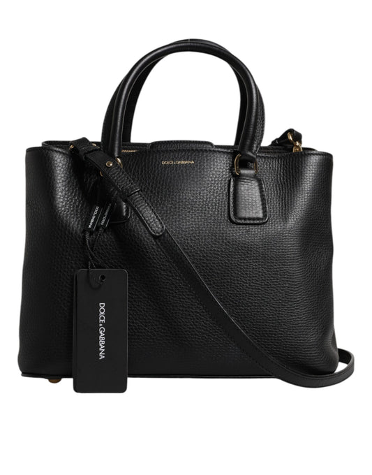 Black Calf Leather Logo Plaque Shoulder Handbag Bag