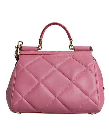 Pink Leather Sicily Logo Shoulder Satchel Bag