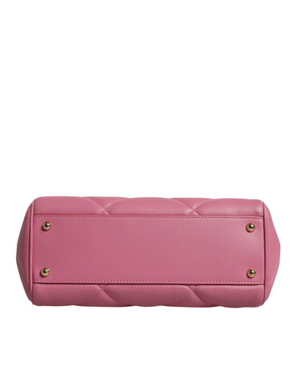 Pink Leather Sicily Logo Shoulder Satchel Bag