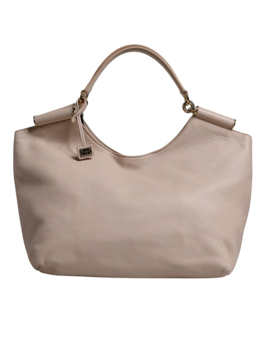 Light Pink Deer Leather Logo Plaque Tote Top Handle Bag