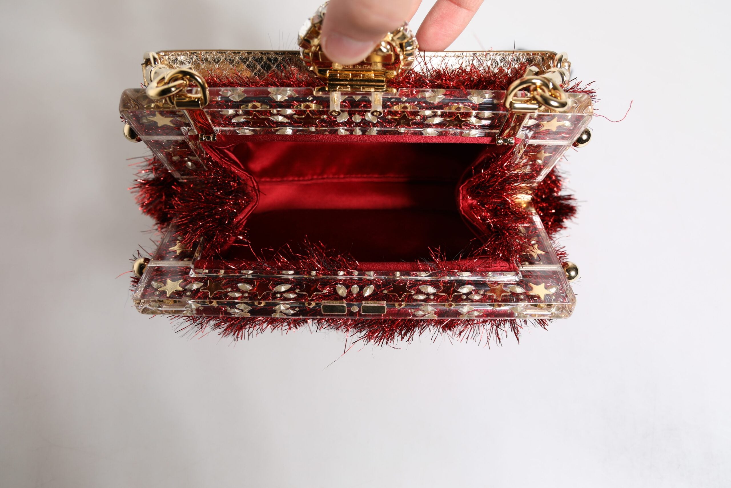【VIP価格】DOLCE & GABBANA Red Gold VANDA Clutch Red Gold Chain VANDA Tinsel Crystals Evening Clutch Bag
