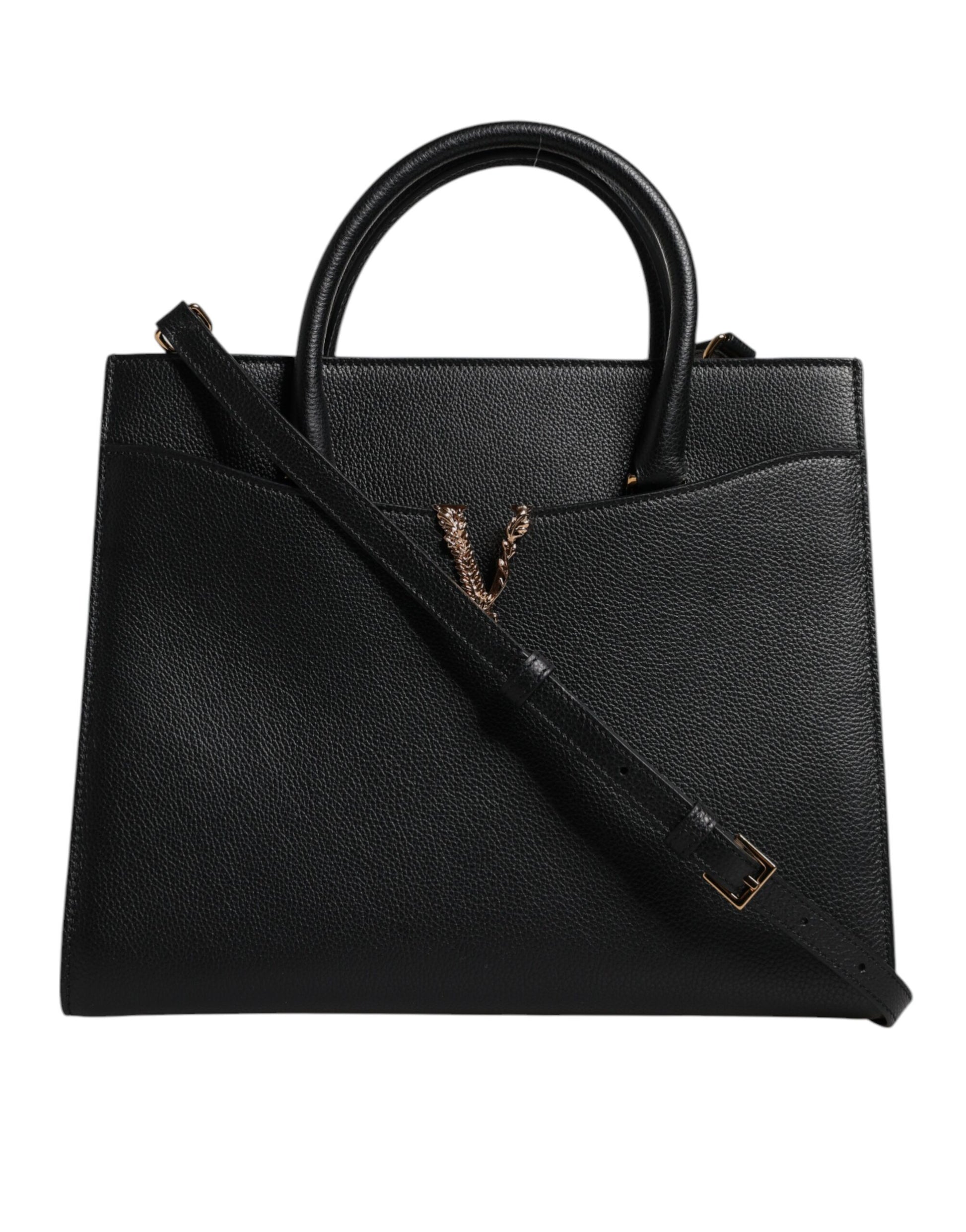 Black Large Leather Top Handle Shoulder Crossbody Bag