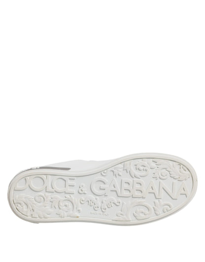 White Gray Leather Low Top Sneakers Shoes
