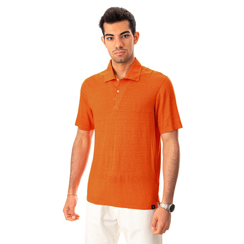 Elegant Orange Linen Polo Shirt