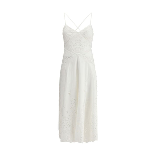 White Cotton Embroidered Midi Dress