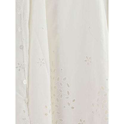 White Cotton Embroidered Midi Dress