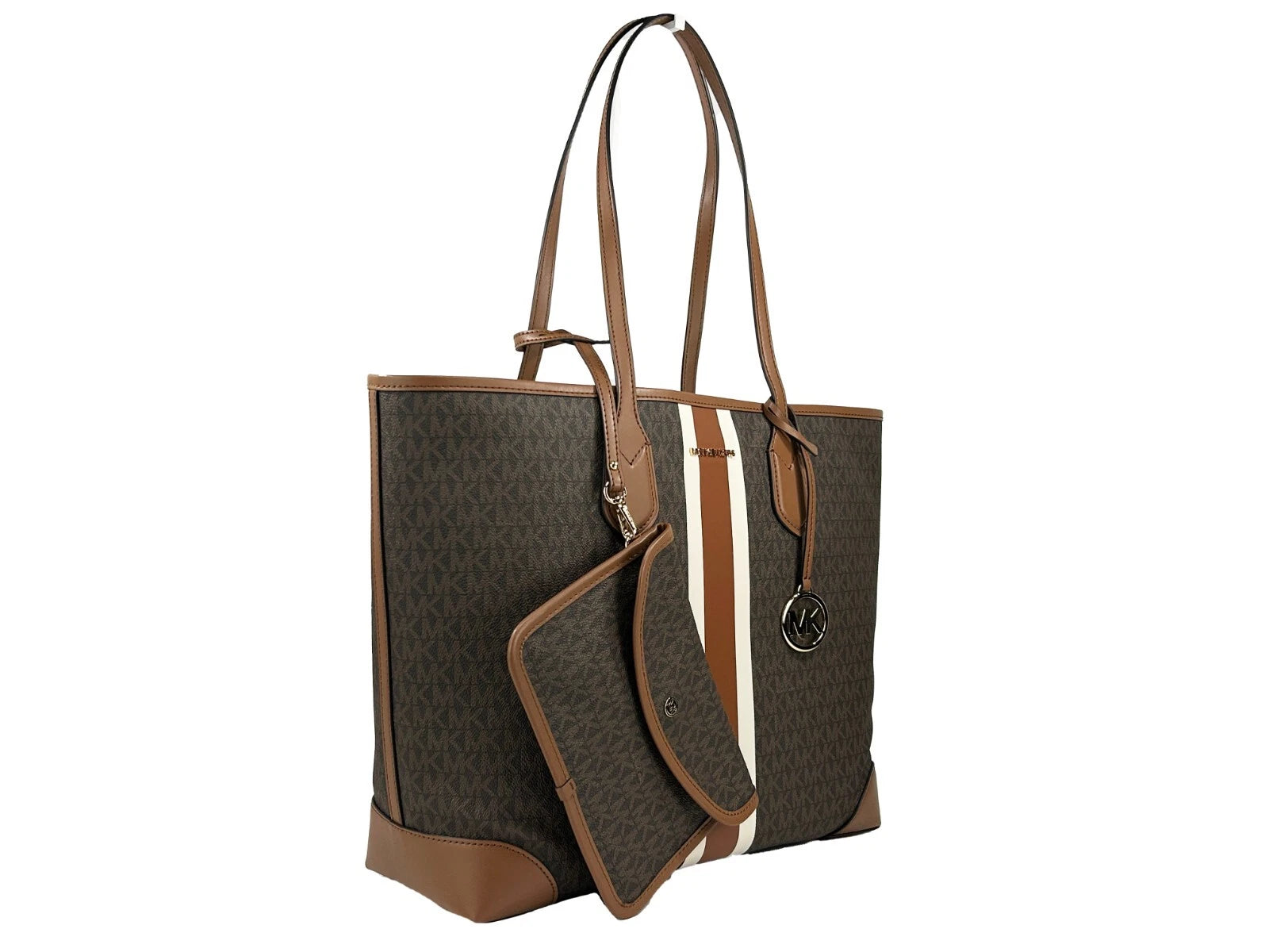 Eva Large Stripe Travel Tote Bag Plus Pouch Brown