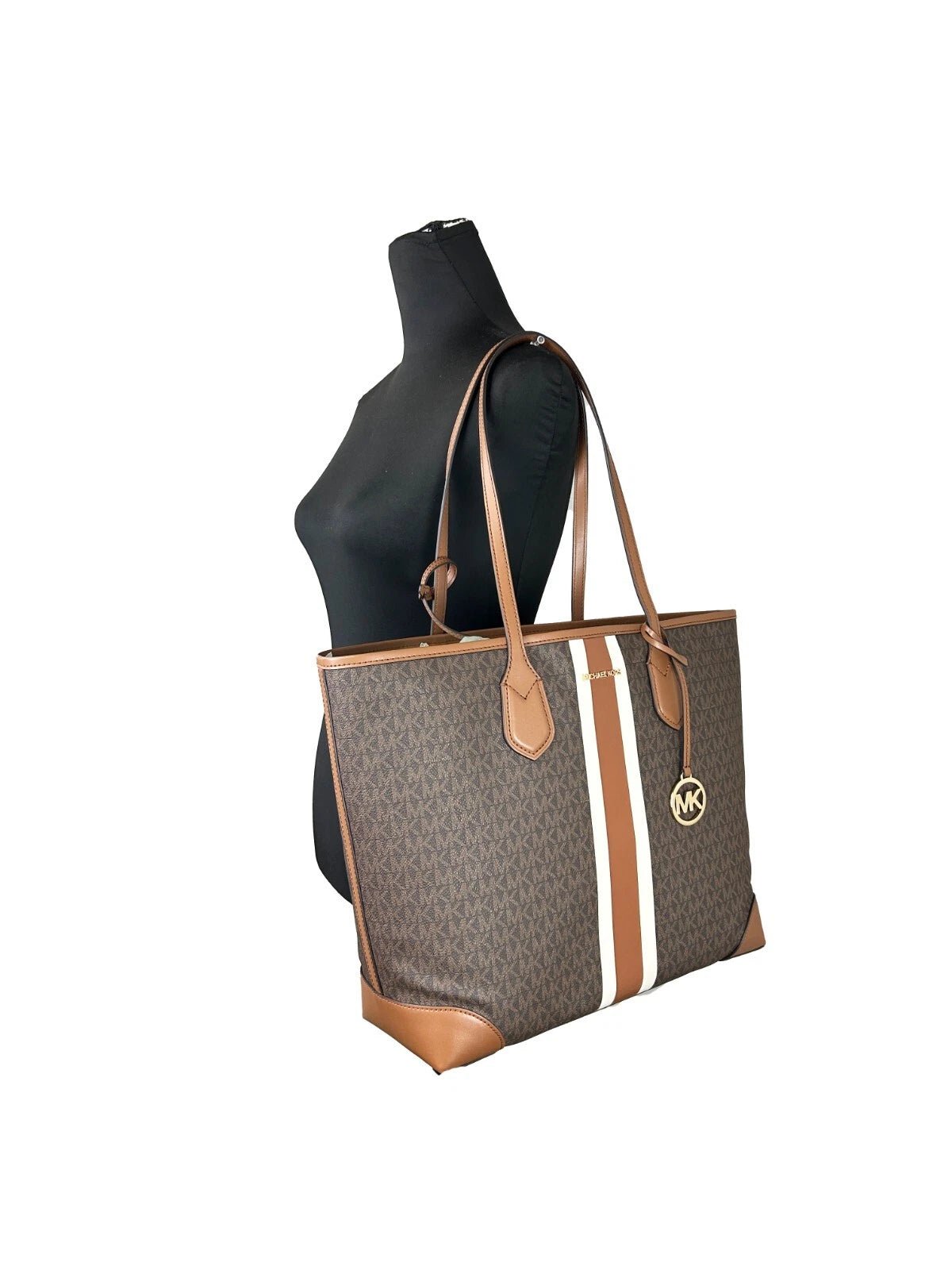 Eva Large Stripe Travel Tote Bag Plus Pouch Brown