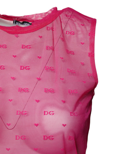 Pink Nylon See Through Women Sleeveless Tank Top