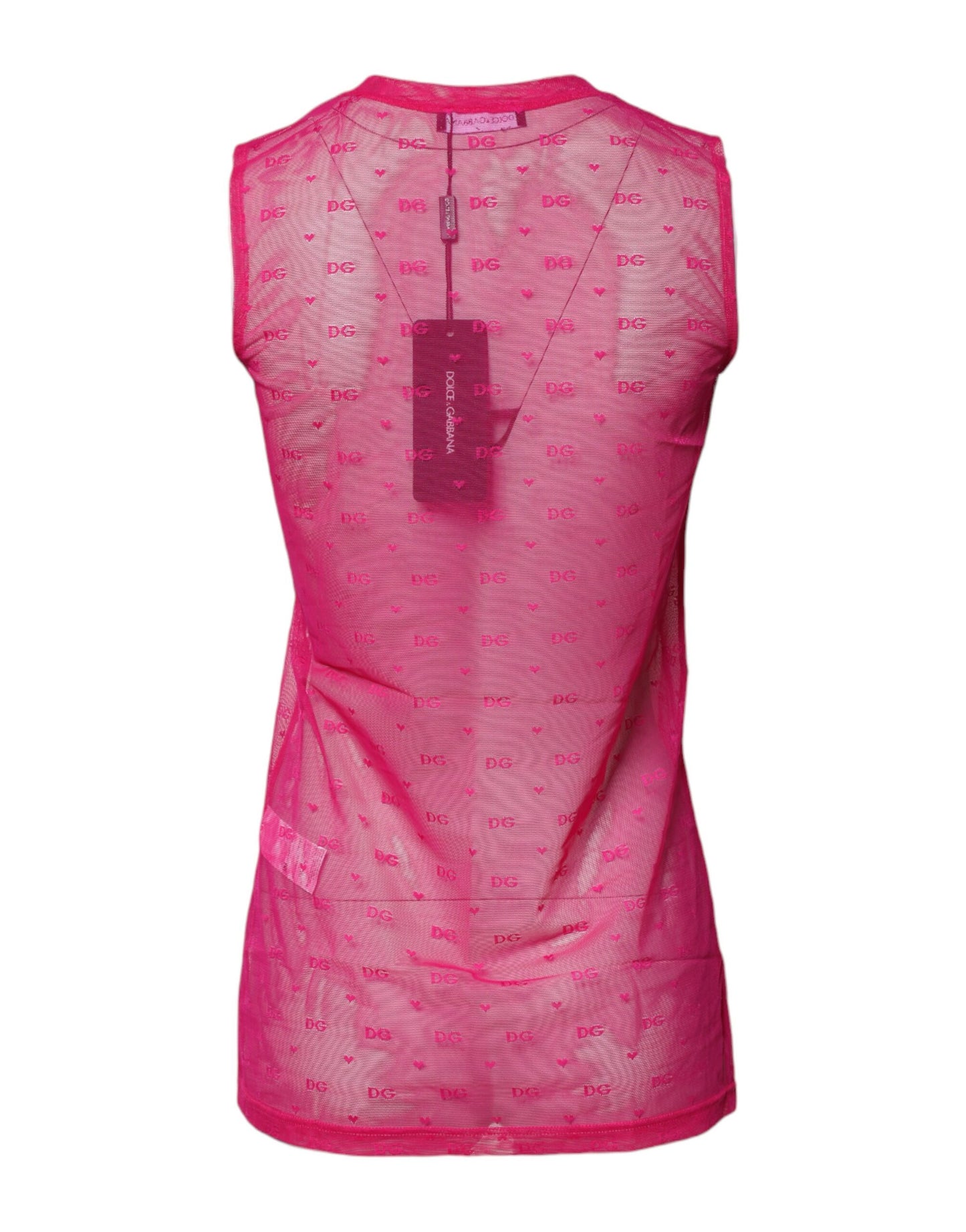 Pink Nylon See Through Women Sleeveless Tank Top