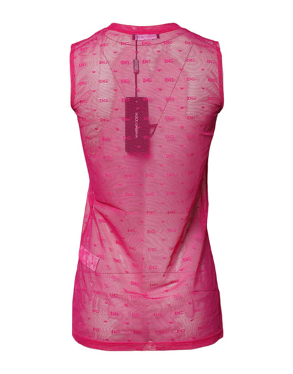 Pink Nylon See Through Women Sleeveless Tank Top