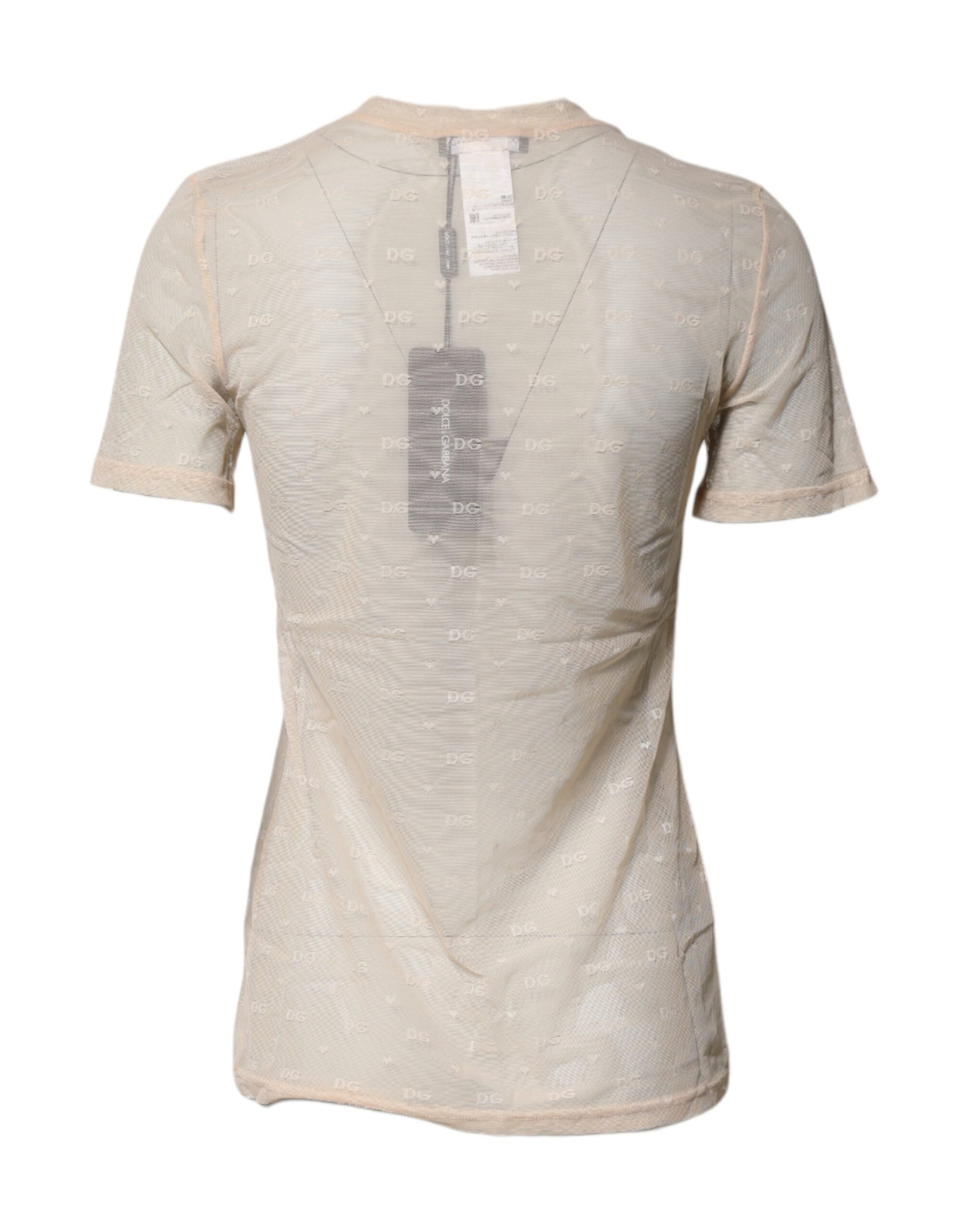 Ivory Nylon See Through Women Short Sleeves Top
