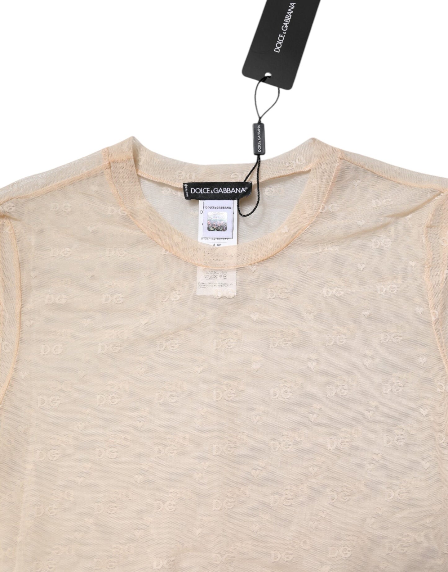 Ivory Nylon See Through Women Short Sleeves Top