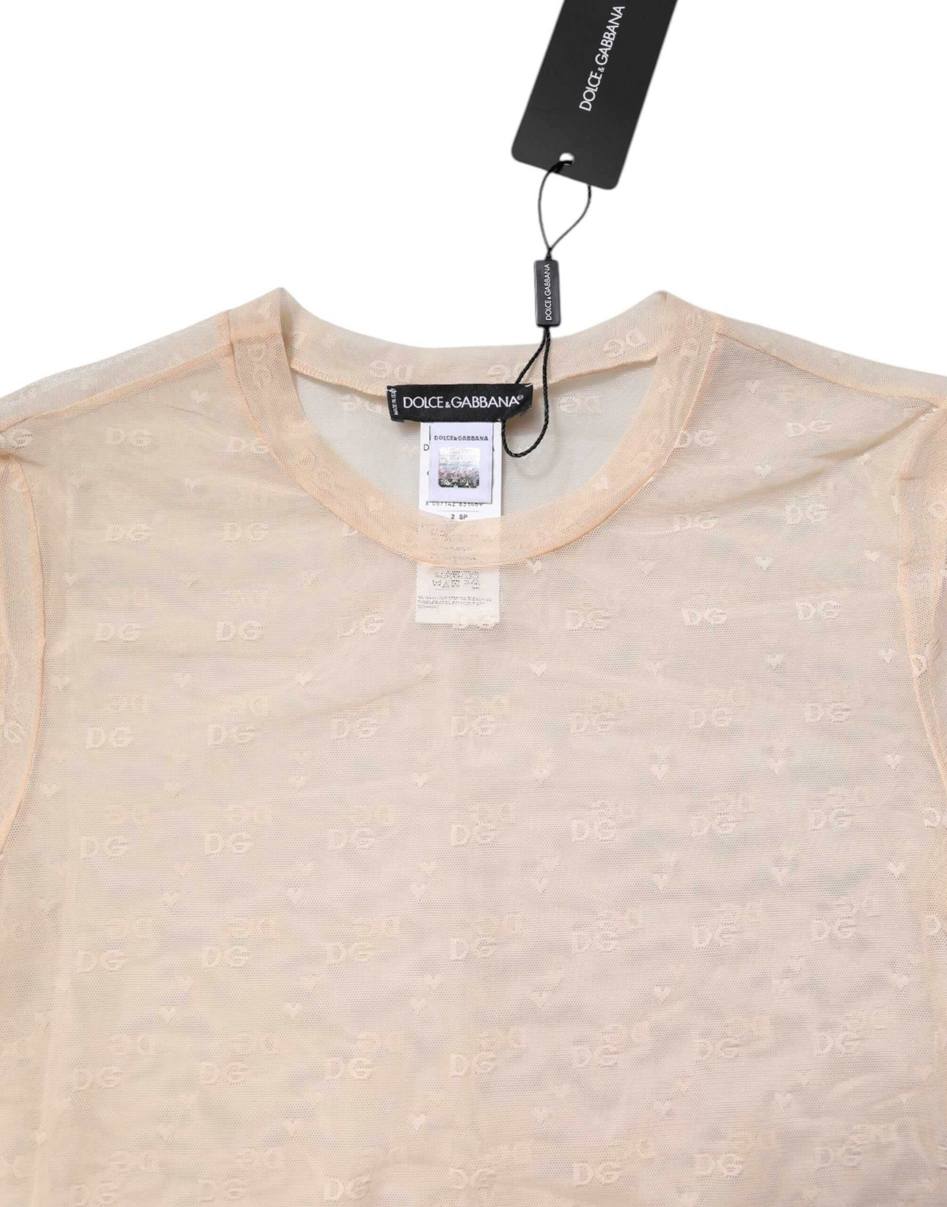 Ivory Nylon See Through Women Short Sleeves Top