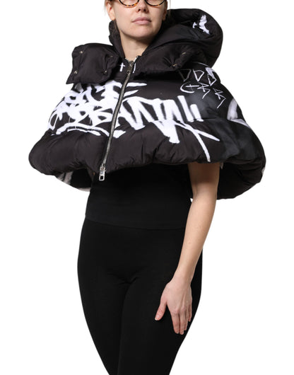 Black Padded Hooded Full Zip Cropped Jacket