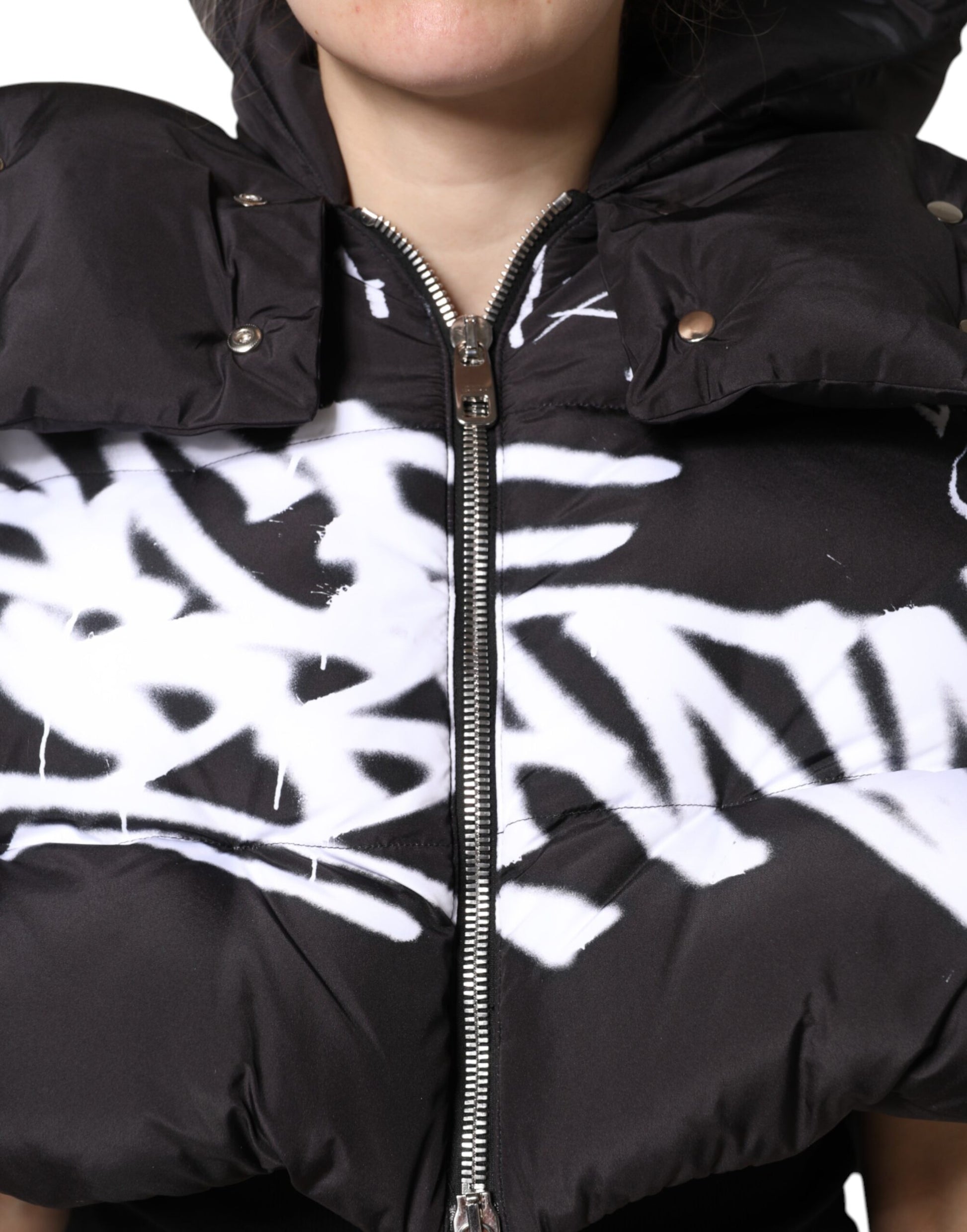 Black Padded Hooded Full Zip Cropped Jacket