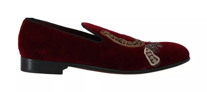 Bordeauxrote Loafer aus Samt mit Pailletten für Herren