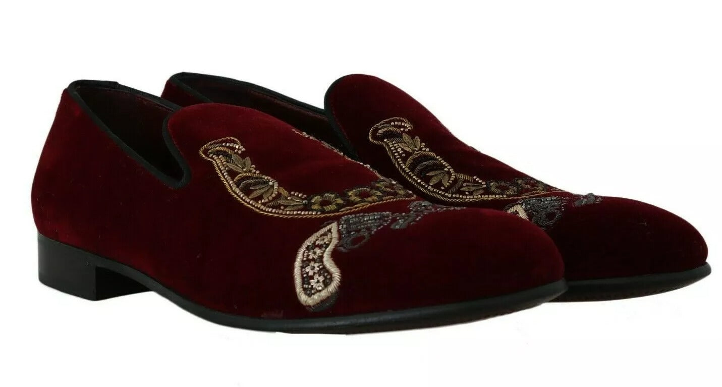 Bordeauxrote Loafer aus Samt mit Pailletten für Herren