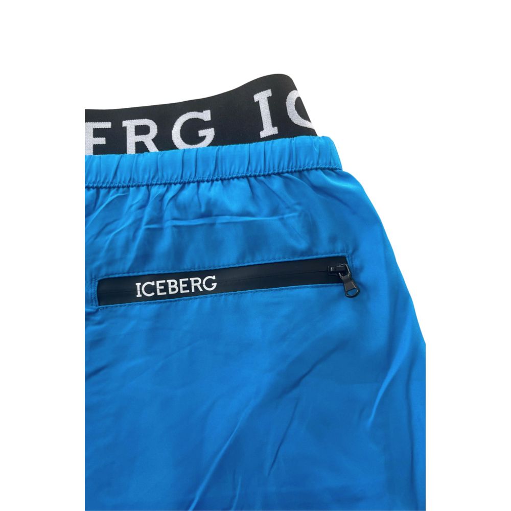 Light Blue Polyester Men Swim Short