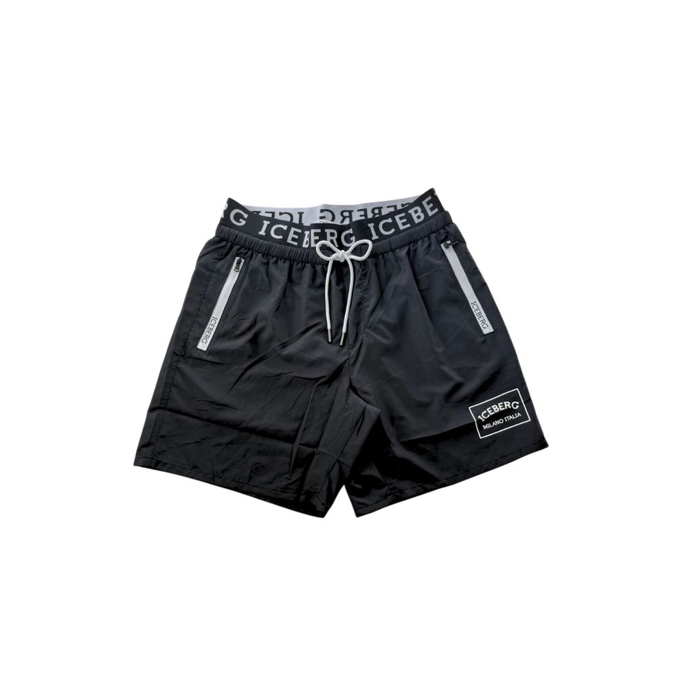 Black Polyester Men Swim Short