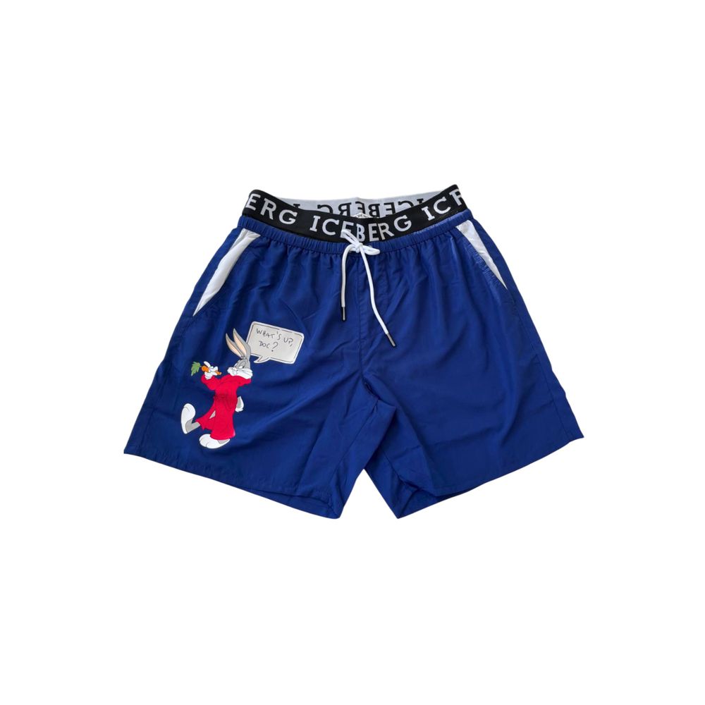 Blue Polyester Men Swim Short