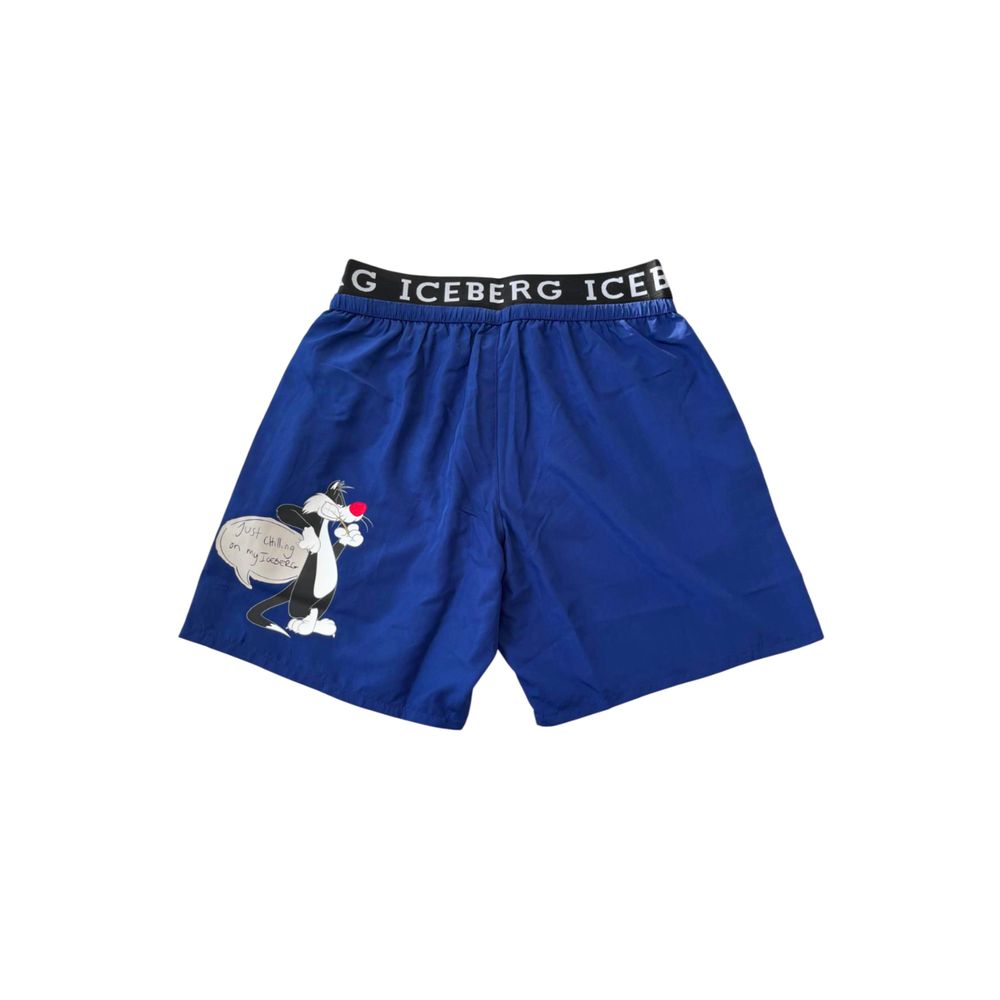 Blue Polyester Men Swim Short